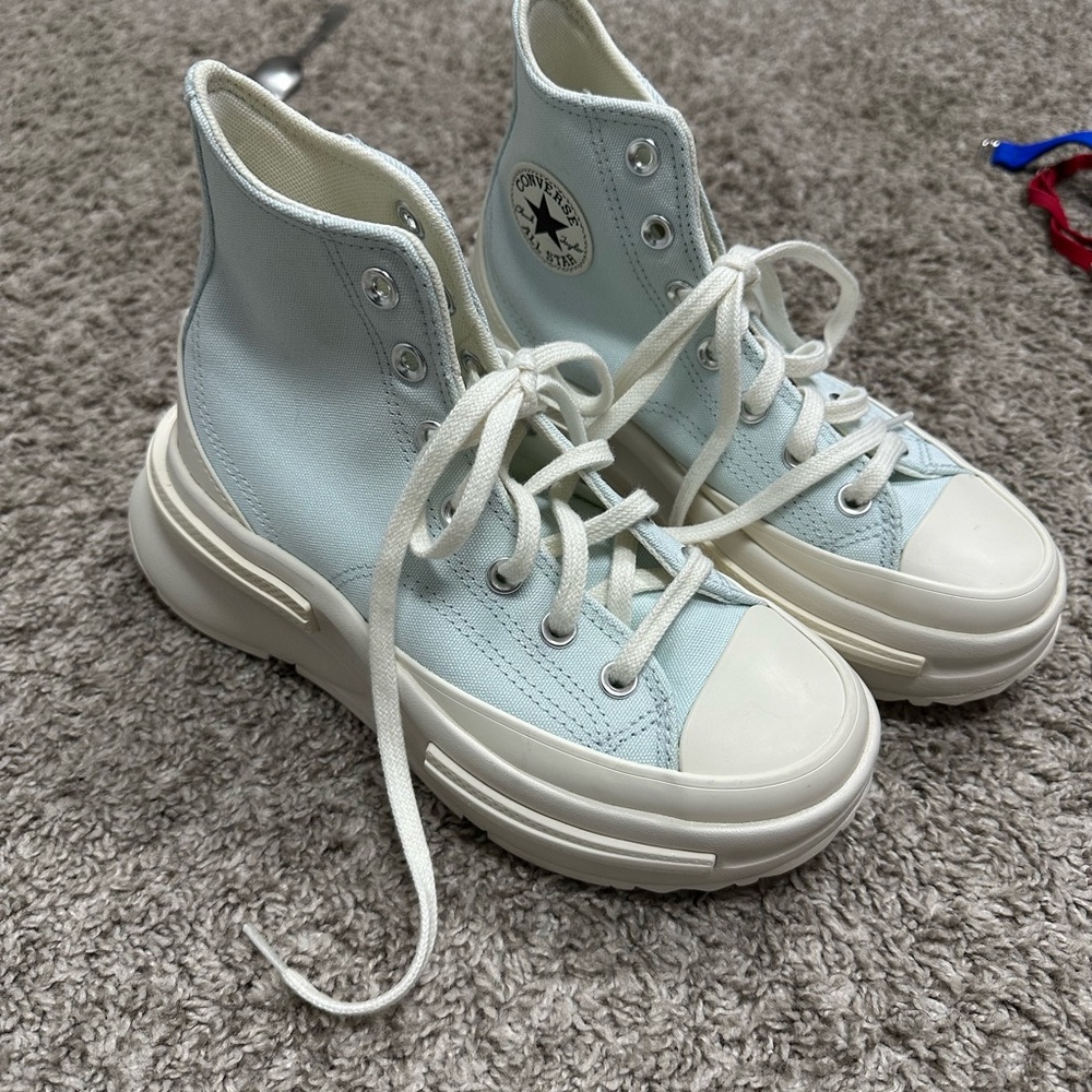 Converse High-Top Sneakers in Light Blue and White